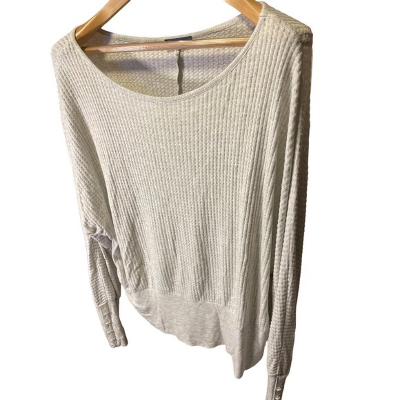 Democracy Gray Loose Fit Butterfly Sleeve Waffle Texture Lightweight Top Sz L - Picture 3 of 11